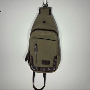 Olive Green Sling Bag with Brown Accents